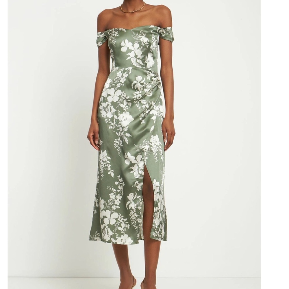 Reformation Genesis Silk Midi Dress Size 8 Flora Off The Shoulder Wedding Guest